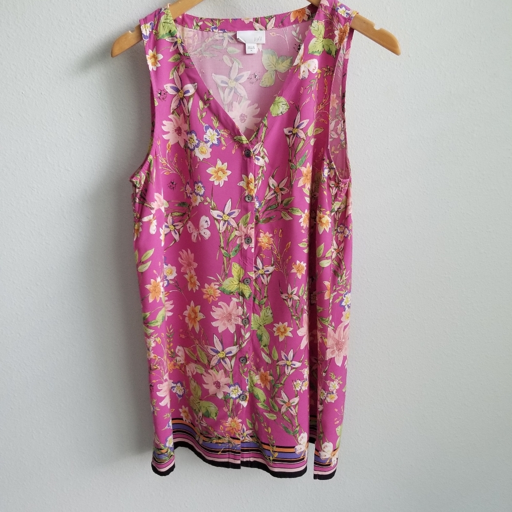J.Jill pink floral and butterfly print tank top